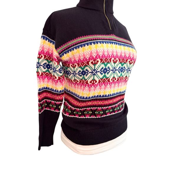 Talbot's Navy Half-Zip Mockneck Sweater Stripe Fair Isle Sp Preppy Nordic Wool - Picture 7 of 9